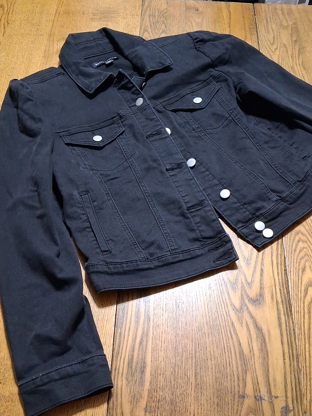 Boston Proper Jean Jacket Womens MEDIUM Black Faded Preowned Denim